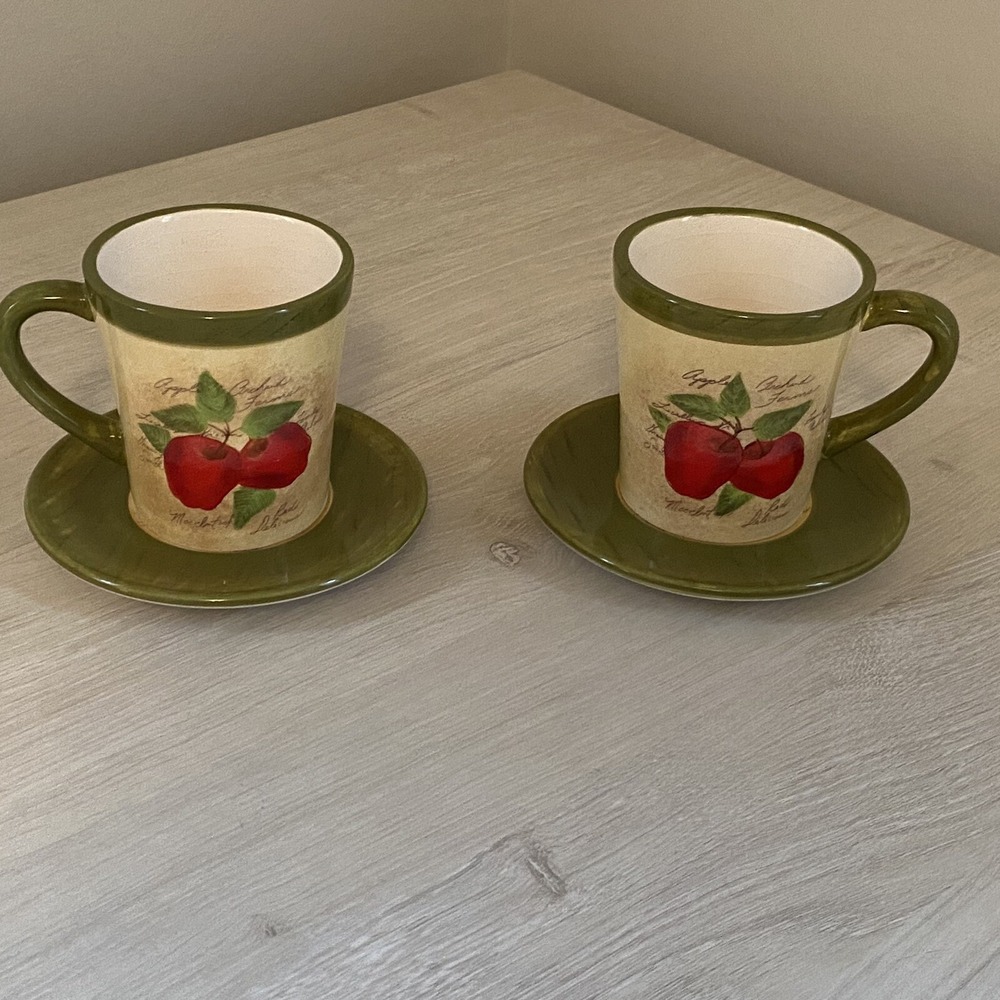 VTG Susan Winget Apple Orchard Cups Saucers Cracker Barrel Farmhouse Set Ceramic